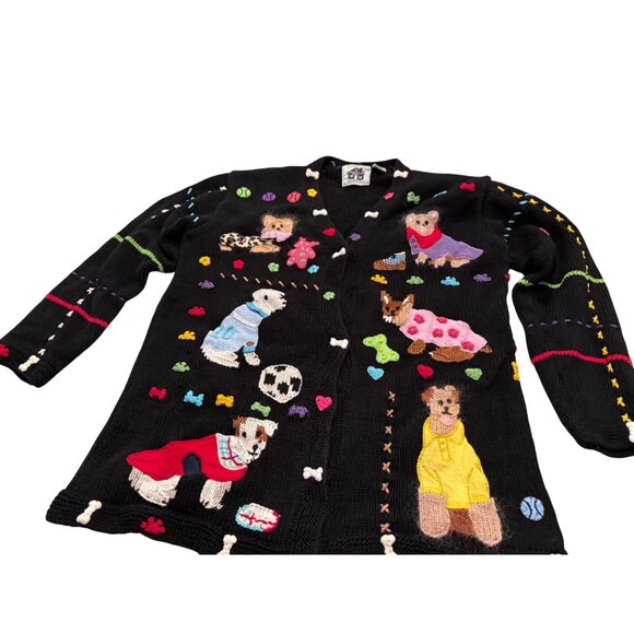VTG Novelty Storybook Knits chunky Hand-knit puppy dog Sweater Cardigan M Read - Picture 7 of 12